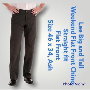 Lee Men's Big-Tall Weekend Chino Straight Fit Flat Front Pant, Ash, 46W x 34L